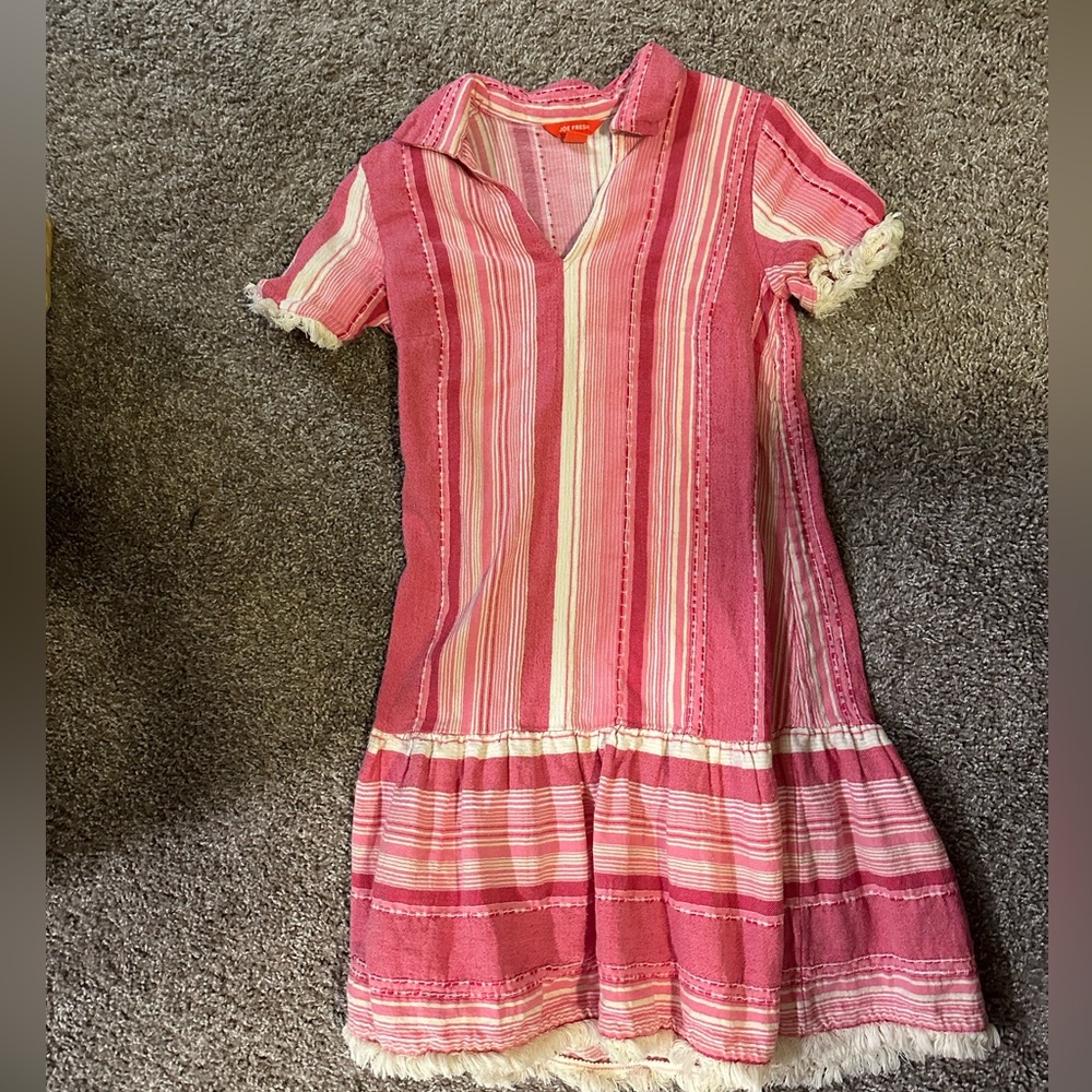 Casual pink and white dress.